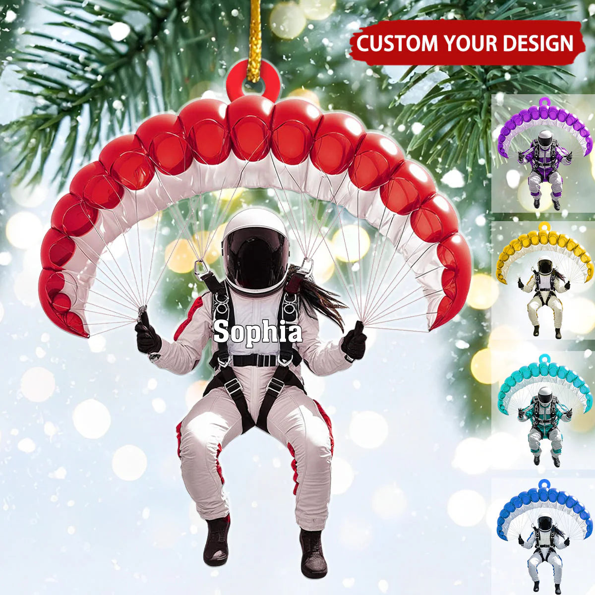 Personalized Skydiver Acrylic Ornament - Custom Name Parachuting Gift for Extreme Sports Lovers