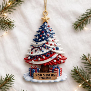 250th Anniversary Ornament 1776-2026, American Flag Christmas Tree Decor, Patriotic Holiday Gift, US History Keepsake, 250 Years of America