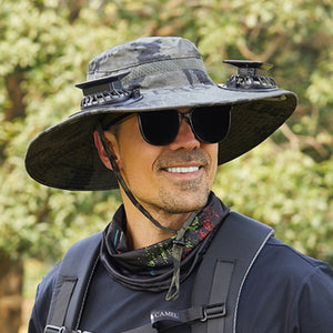 Wide Brim Solar Fan Outdoor Fishing Hat-Solar & USB Charging - Father's Day Gift