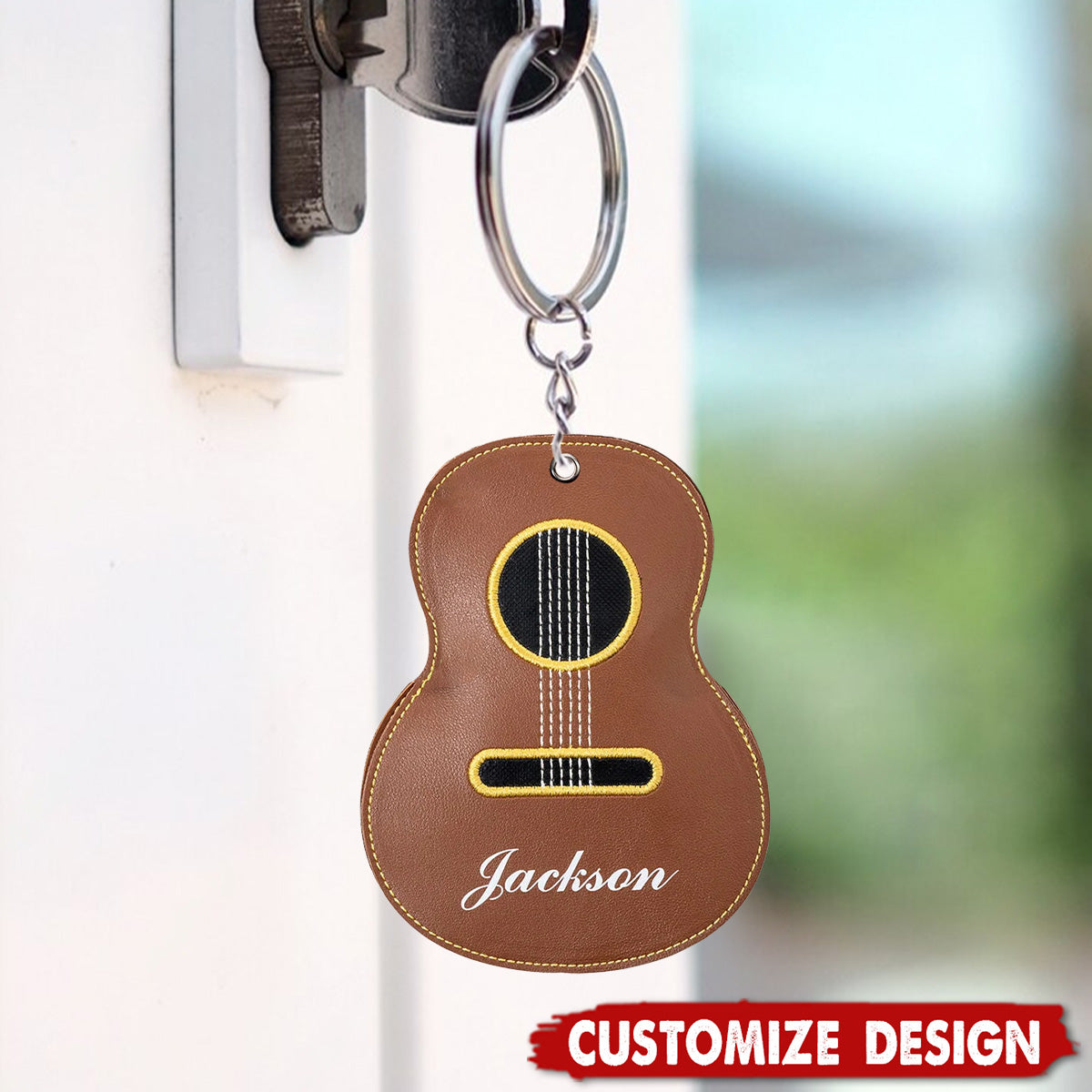 Personalized Guitar-Shaped Portable PU Leather Keychain-Gift for Guitar Player