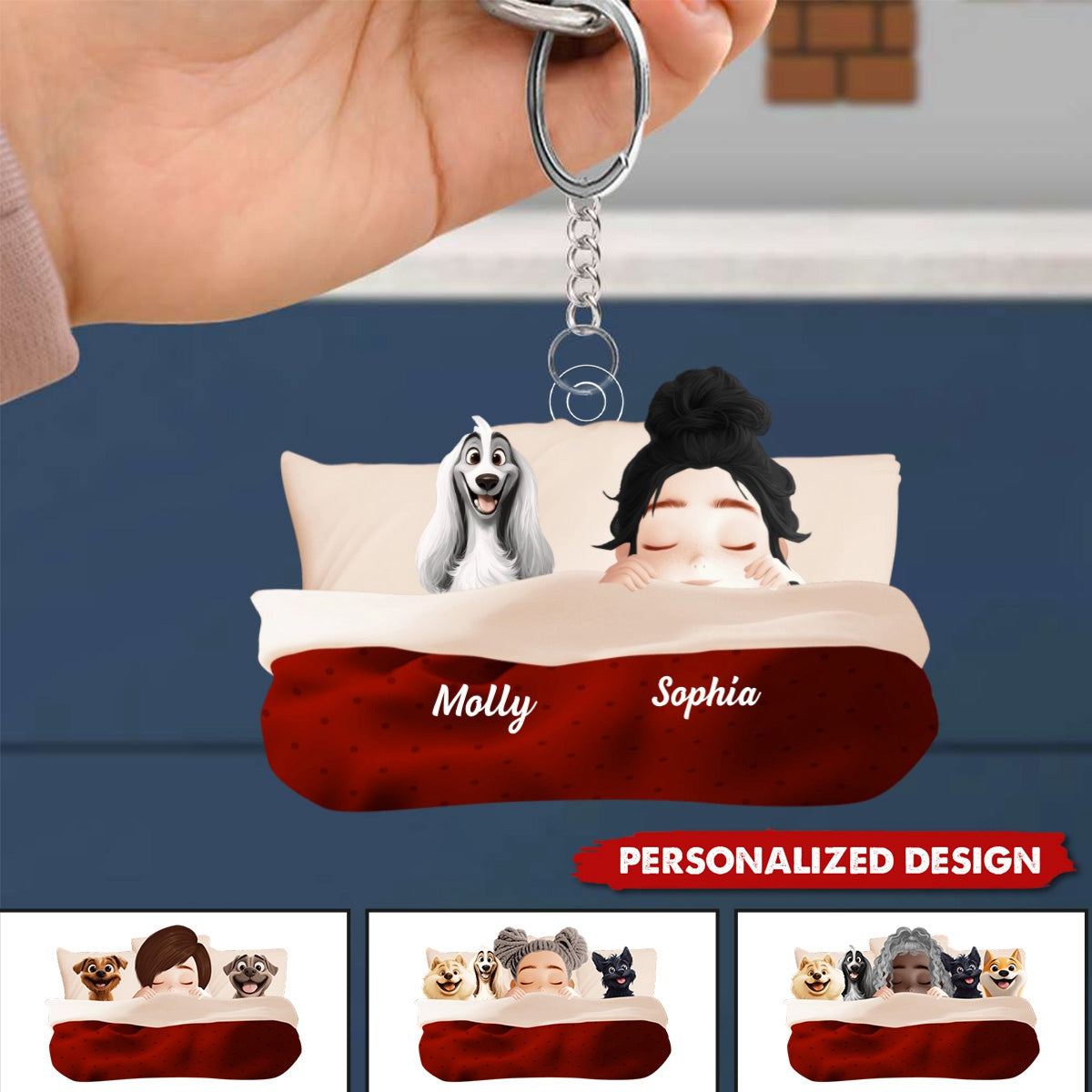 Personalized Sleeping With My Dog Keychain