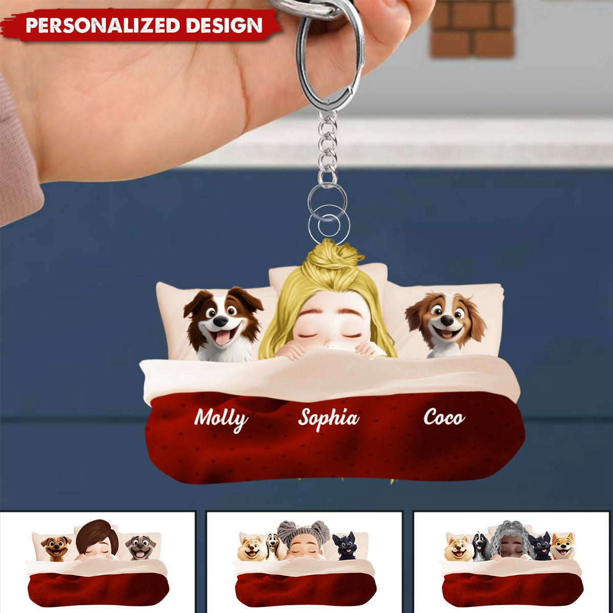 Personalized Sleeping With My Dog Keychain