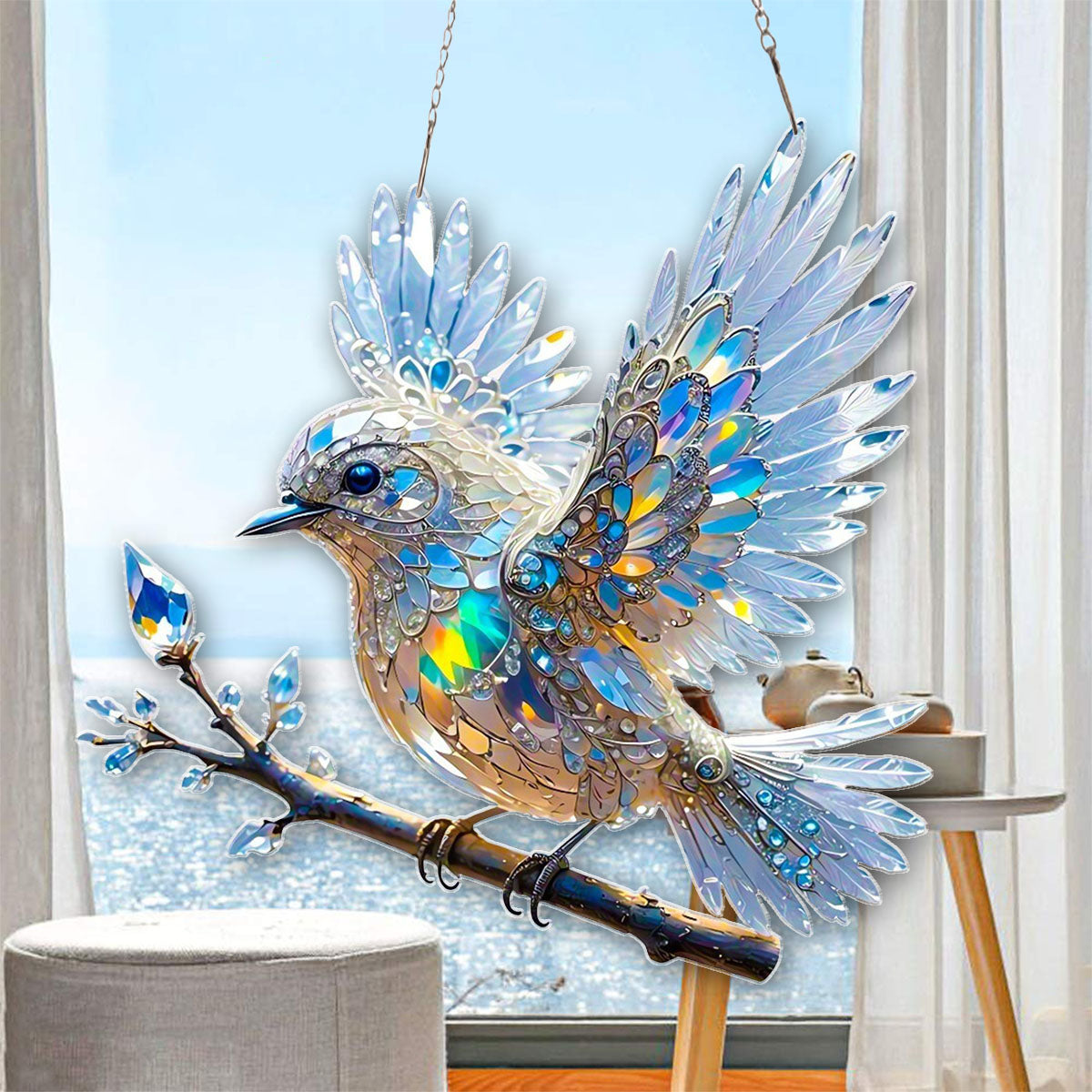 Crystal Sky Bluebird Window Hanging Ornament - Gift for Bird Lover
