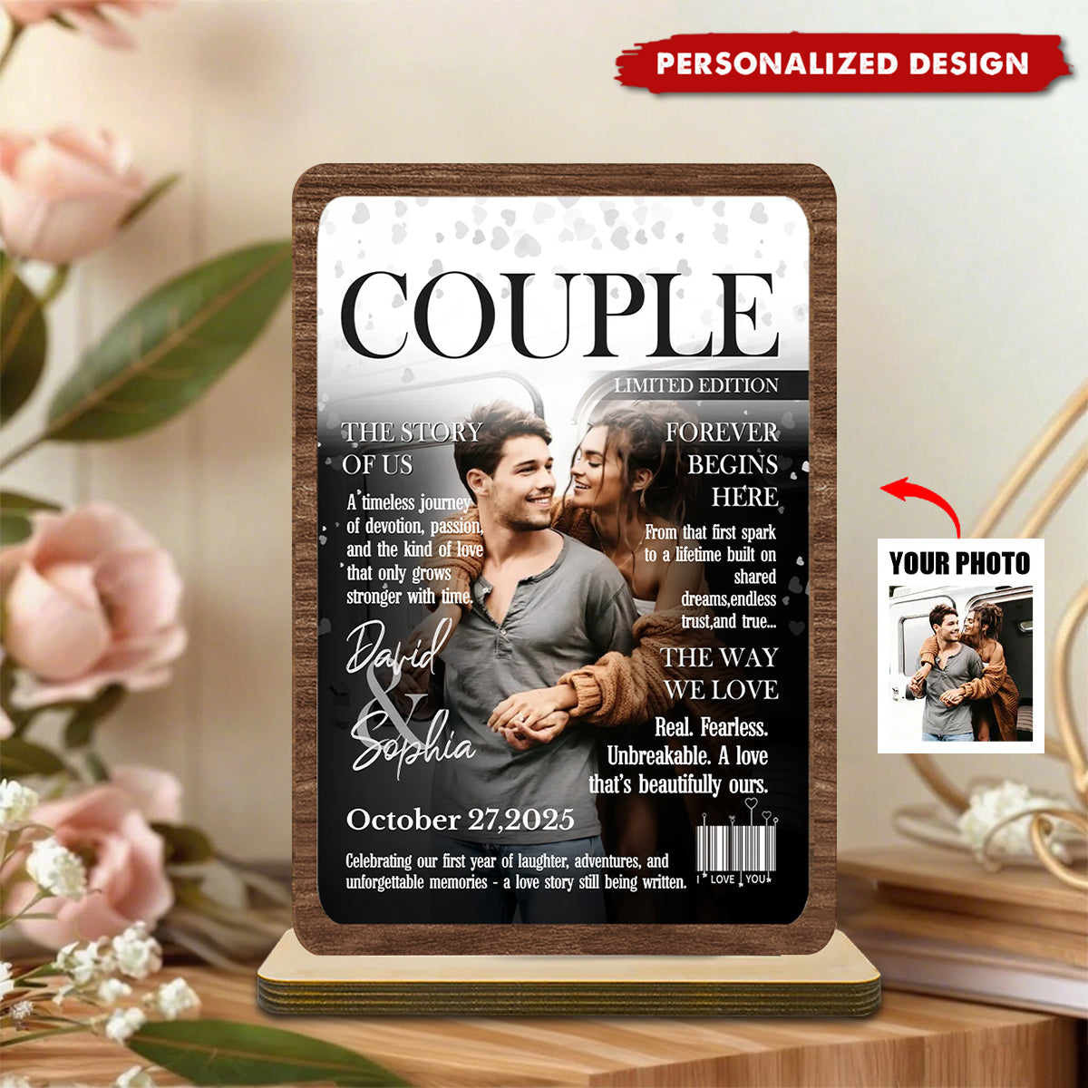 Personalized Love Story Couple Wooden Plaque - Gift For Romantic Couple