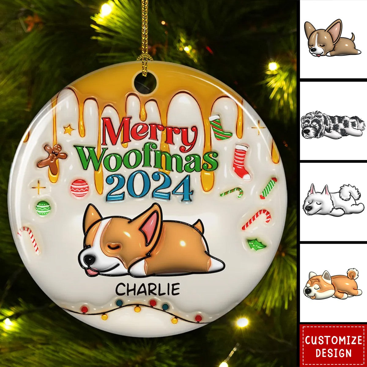 2024 New Release Happy Woofmas - Personalized Custom 3D Inflated Effect Ceramic Ornament
