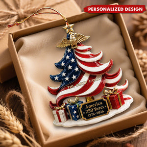 America 250 Years Ornament, Patriotic Christmas Ornament, USA Flag Tree Acrylic Ornament, 1776-2026 Keepsake, Fourth of July Gift