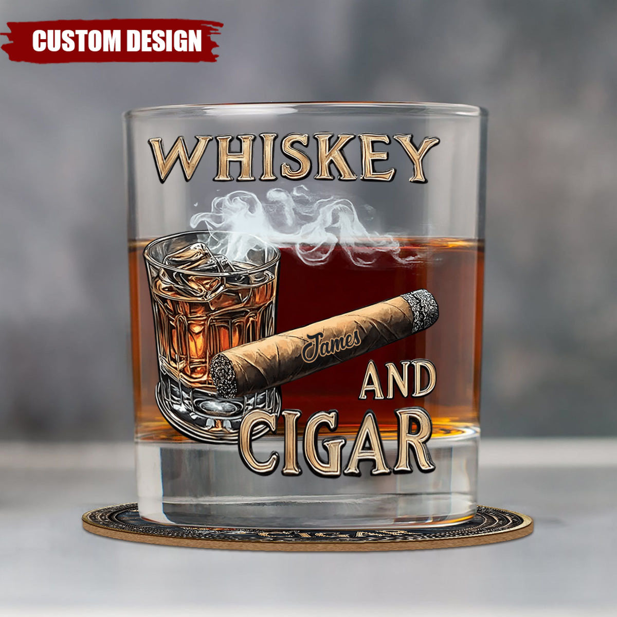 Whiskey And Cigar - Personalized Whisky Glass