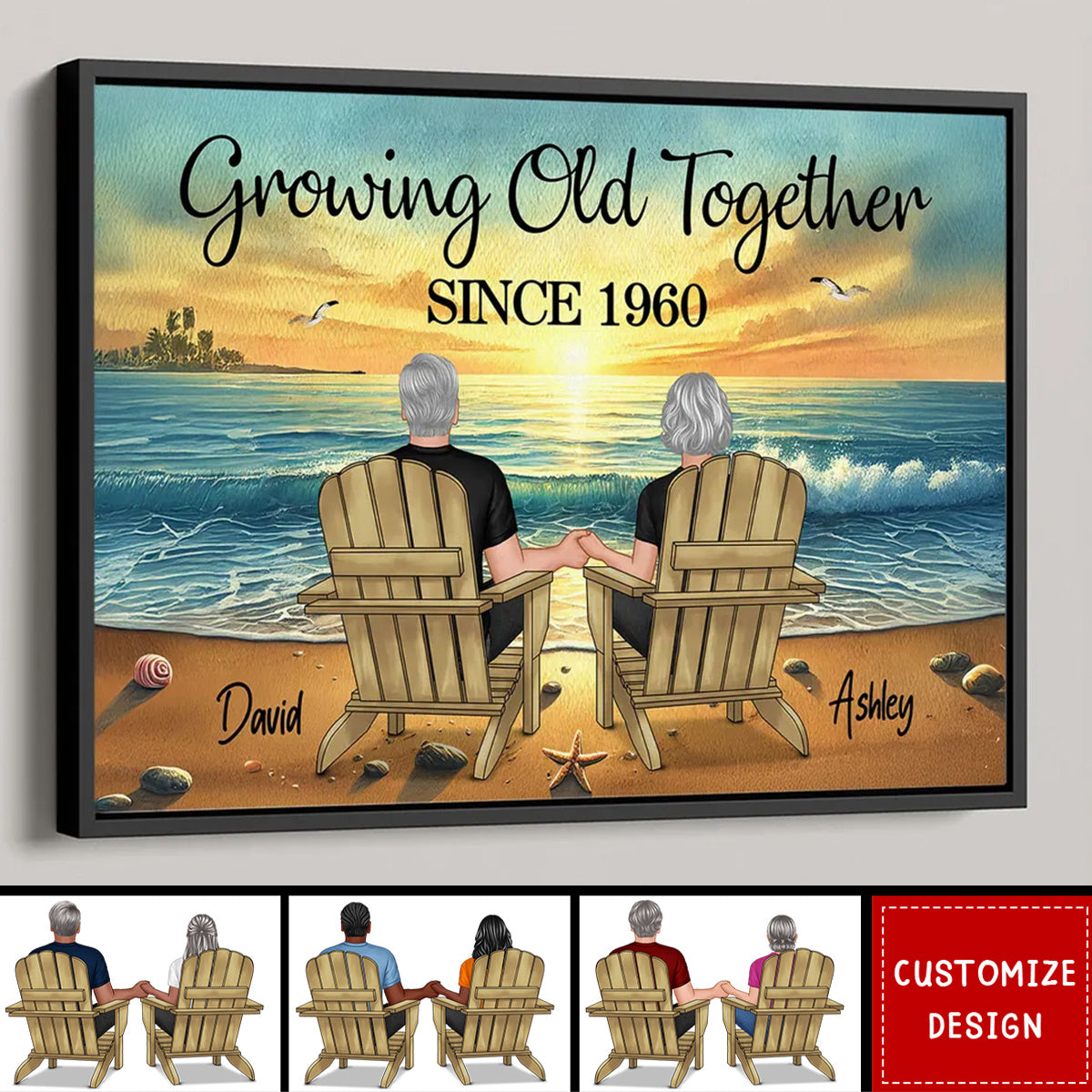 Couple Sitting Together Sunset Beach Landscape Personalized Poster-Gift For Couple