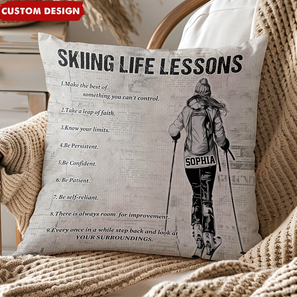 Personalized Skiing Life Lessons Pillow-Gift For Skiing Lovers