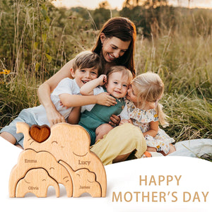 Mommy Elephant Family Wooden Puzzle - Mother's Day Gift For Mom,Grandma