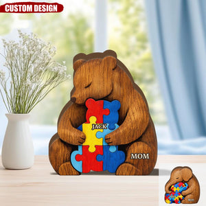 Personalized Autism Mom Elephant Bear Wooden Plaque