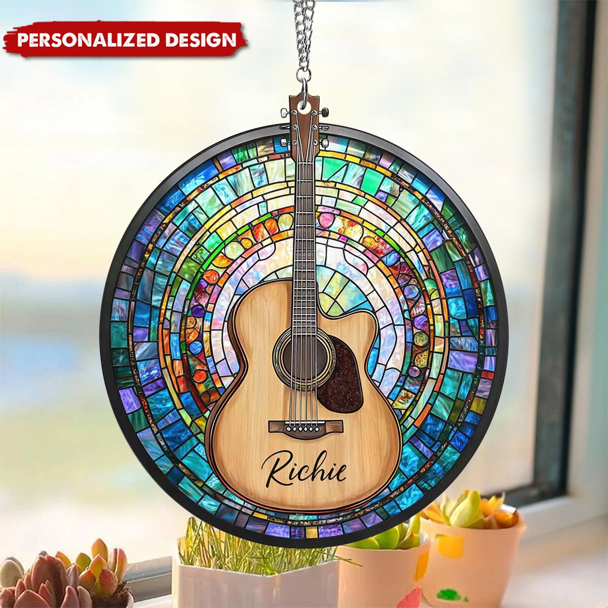 Personalized Guitar Suncatcher Hanging Ornament-Music Lover Gift