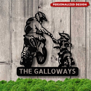Personalized Father and Kid Motocross Racer Metal Wall Sign-Father’s Day Gift
