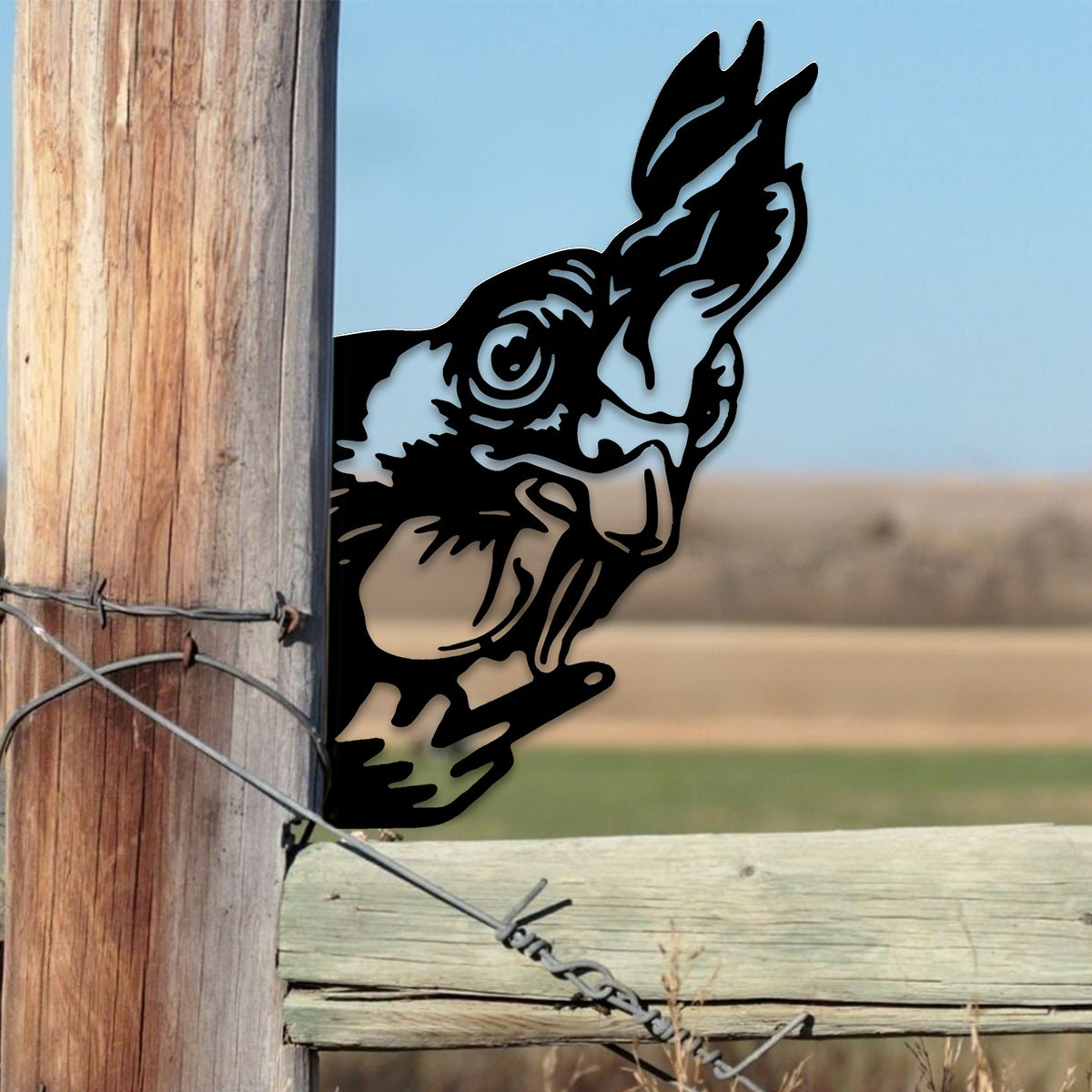 Peek-A-Boo Grumpy Chicken Metal Sign Garden Decoration