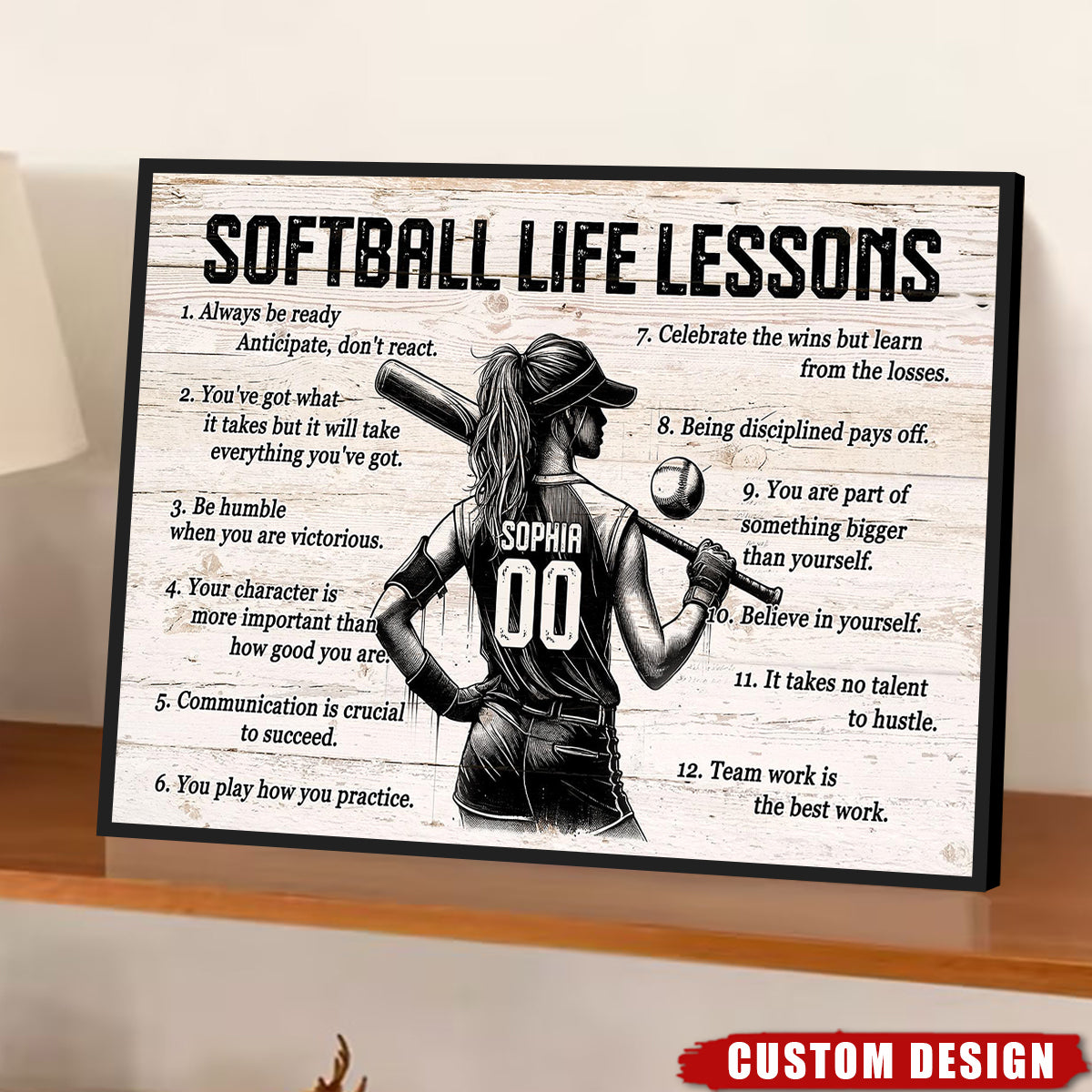 Softball Life Lessons Personalized Poster, Custom Softball Poster Print, Motivational Softball Gift for Girls, Women, Softball Players