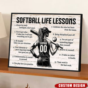 Softball Life Lessons Personalized Poster, Custom Softball Poster Print, Motivational Softball Gift for Girls, Women, Softball Players