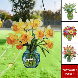 Everlasting Flower in Vase - Personalized Window Hanging Suncatcher Ornament