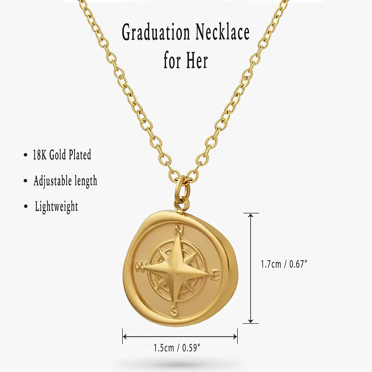 Graduation Necklace Compass 18K Gold Plated With Gift Box