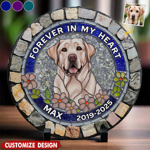 Forever Loved Personalized Photo Memorial Mosaic Faux Stained Glass Print Round Shaped Stone