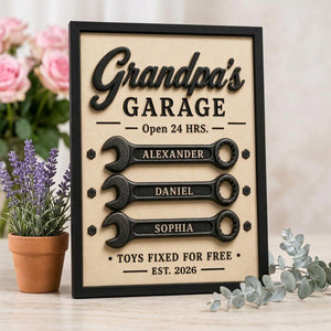 Personalized Grandpa Garage 2-Layered Wooden Plaque