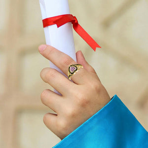 Personalized Engraved Graduation Heart Birthstone Ring, Graduation Gift