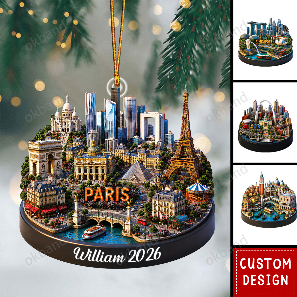 New Release - Personalized World Landmark Christmas Ornament