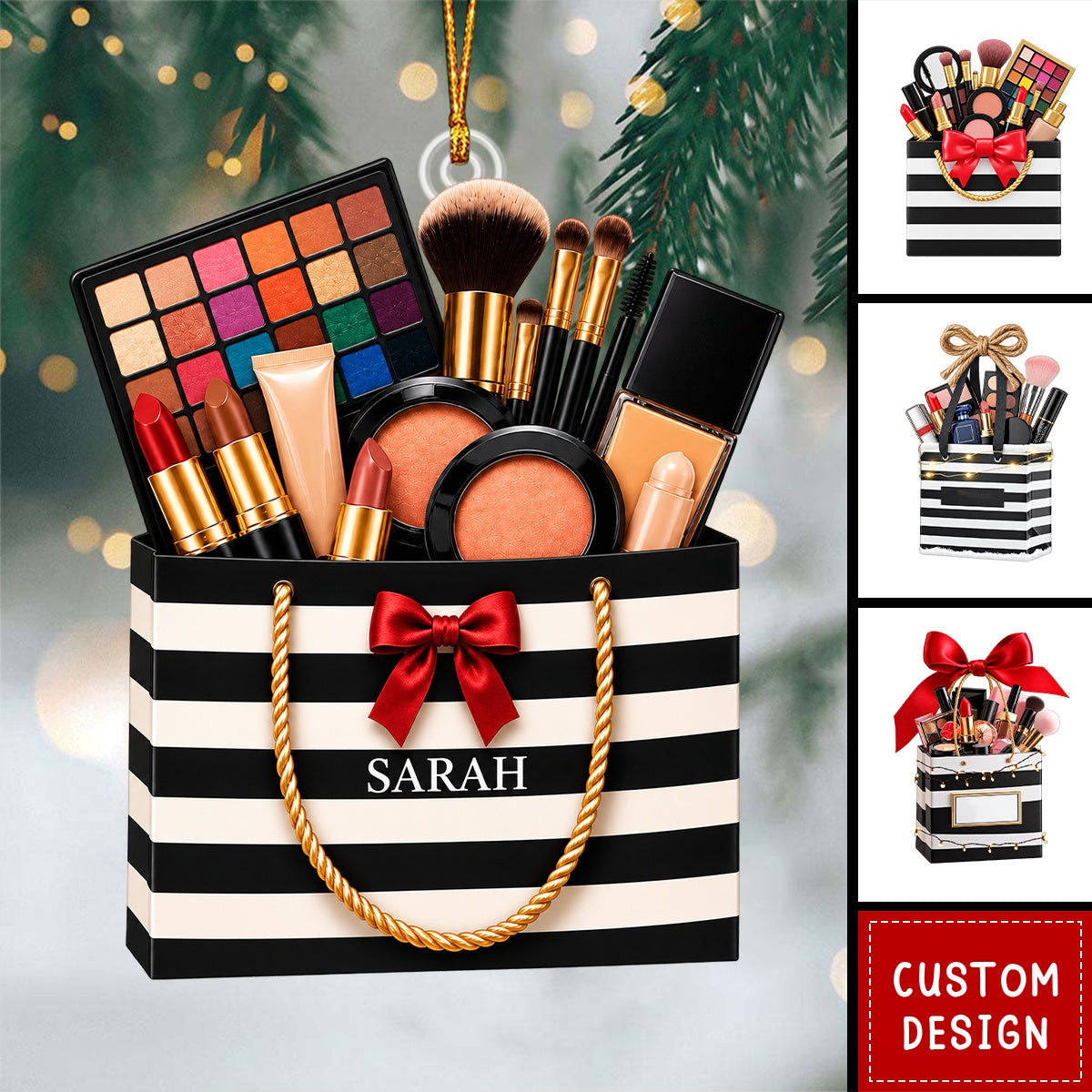 Personalized Custom Makeup Ornament with Name, Personalized Beauty Brush Christmas Tree Decoration – Special Gift for Makeup Lovers