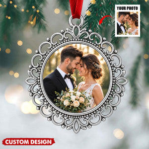 Personalized Photo Stainless Steel Epoxy Resin Couple Ornament