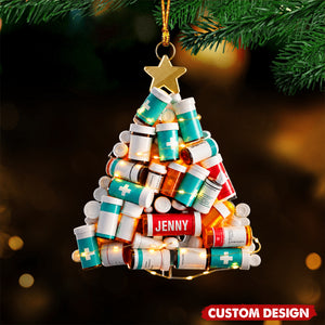 Personalized RX Pharmacy Christmas Tree Acrylic Christmas Ornament