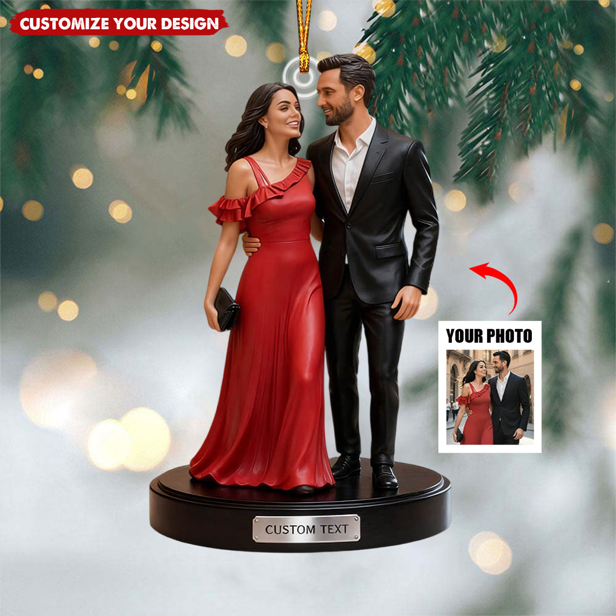 Personalized couple photo wax figure style ornament - Gift for couple,family