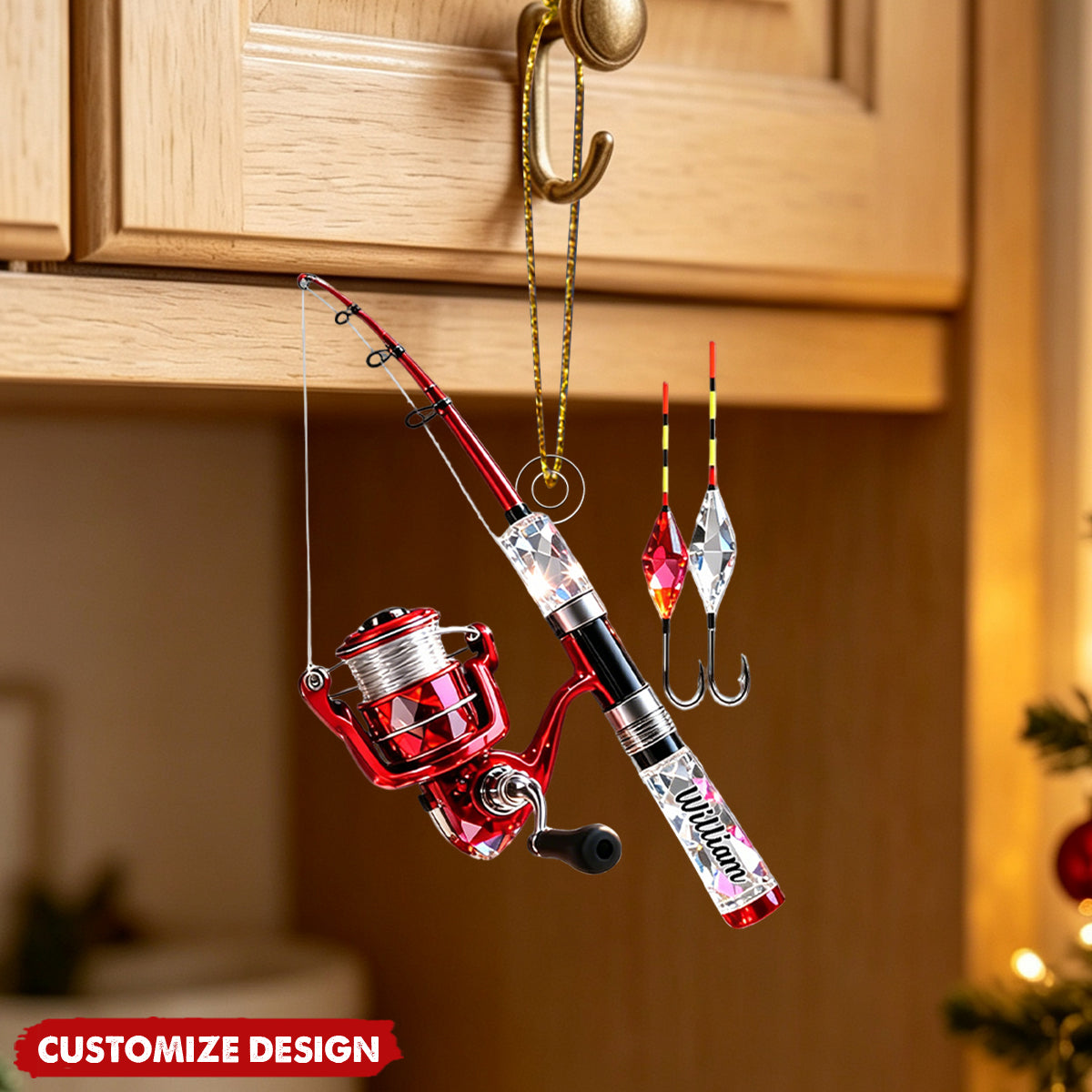Personalized Stained Glass Fishing Gear Christmas Ornament Gift For Fishing Lover
