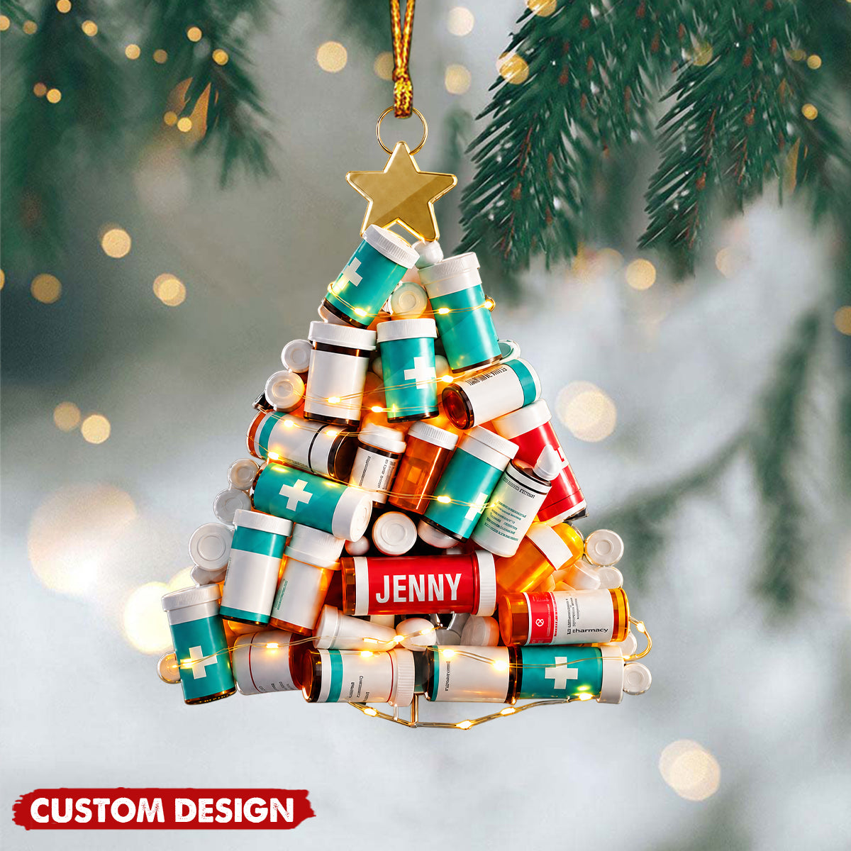 Personalized RX Pharmacy Christmas Tree Acrylic Christmas Ornament