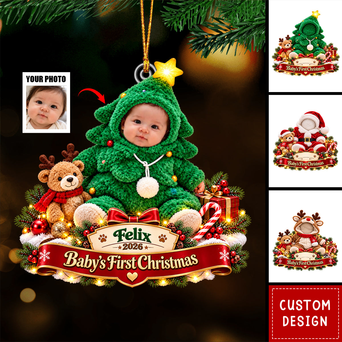 Personalized Baby’s First Photo Christmas Ornament