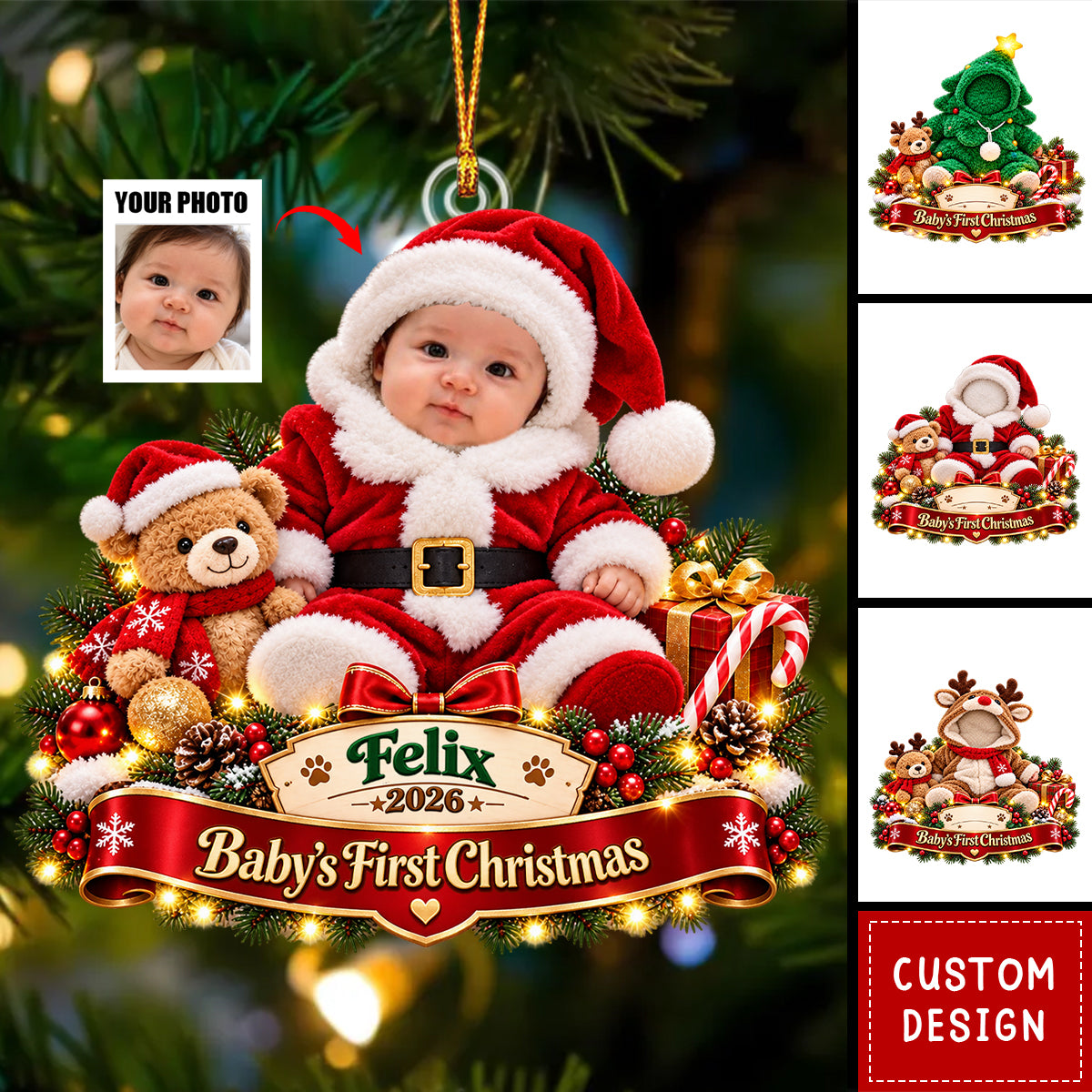 Personalized Baby’s First Photo Christmas Ornament