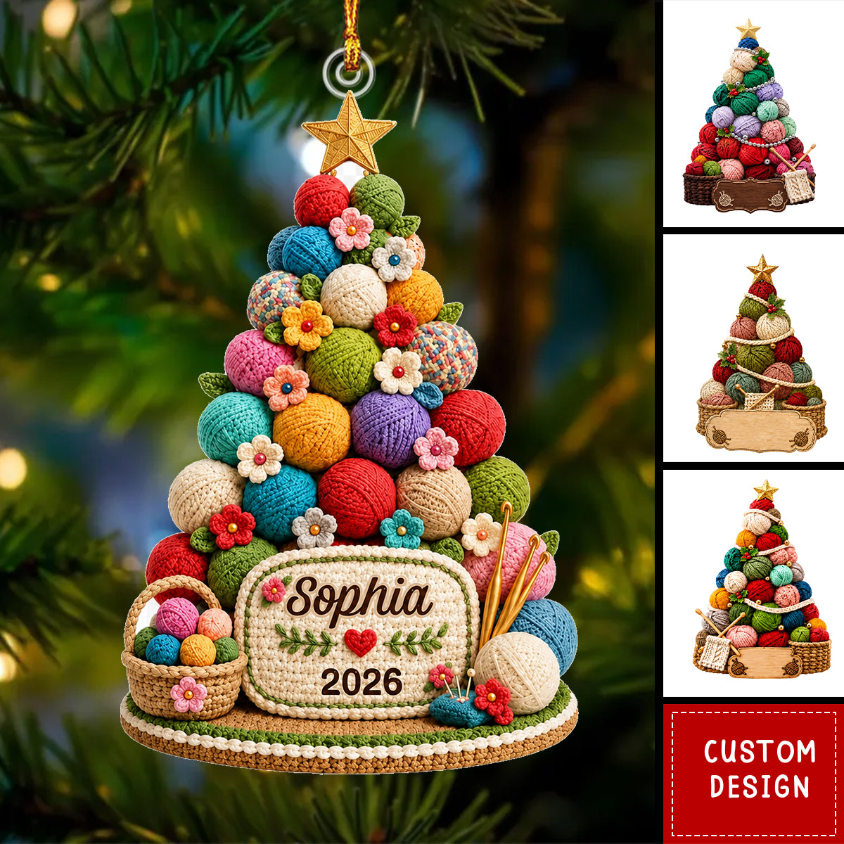 Personalized Yarn Ball Ornament, Knitting Crocheting Tree Decor, Gift for Grandma