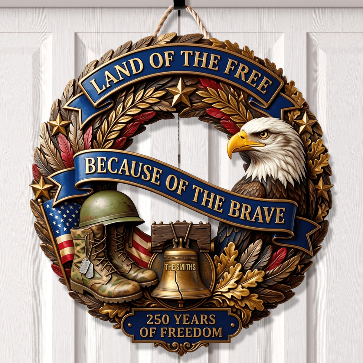 Personalized Land Of The Free America 250th Anniversary Wooden Sign - Gift For Veterans