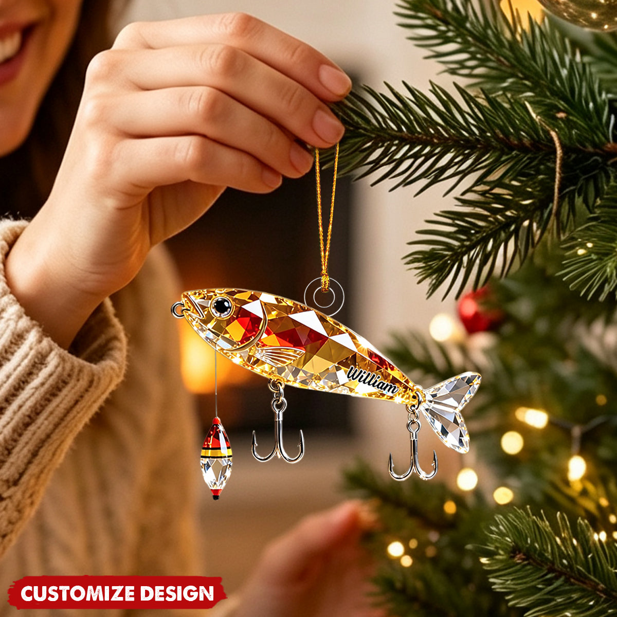 Personalized Stained Glass Fishing Gear Christmas Ornament Gift For Fishing Lover
