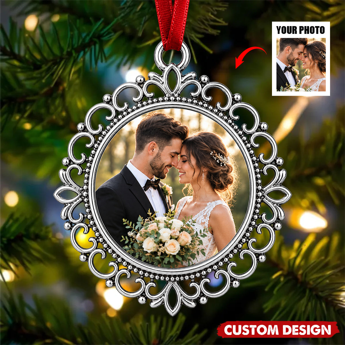 Personalized Photo Stainless Steel Epoxy Resin Couple Ornament