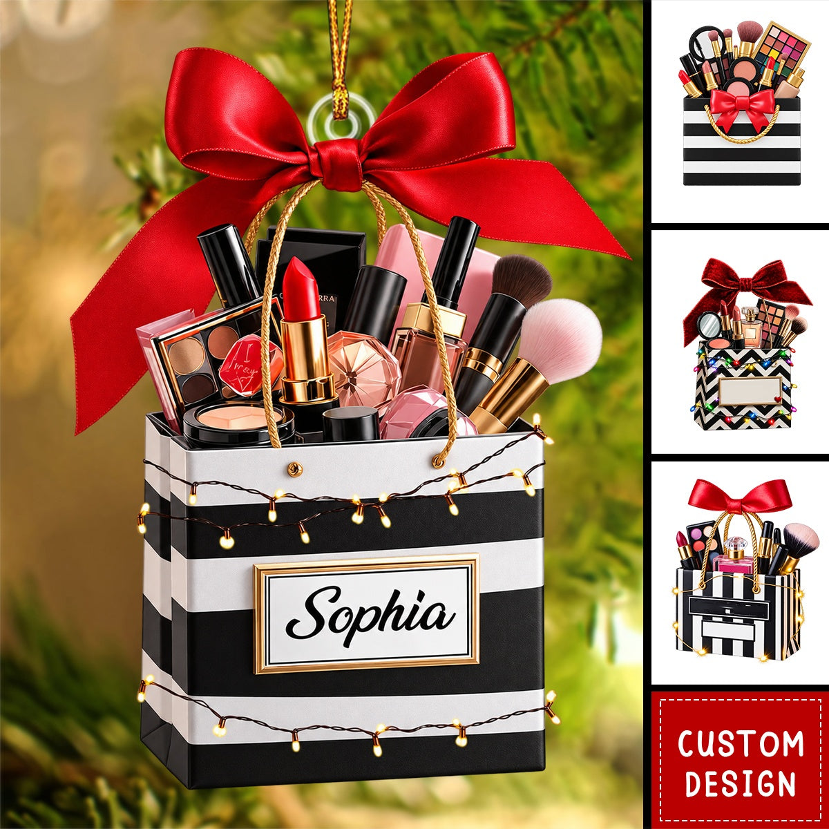 Personalized Custom Makeup Ornament with Name, Personalized Beauty Brush Christmas Tree Decoration – Special Gift for Makeup Lovers