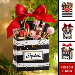 Personalized Custom Makeup Ornament with Name, Personalized Beauty Brush Christmas Tree Decoration – Special Gift for Makeup Lovers