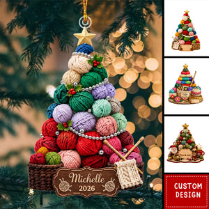 Personalized Yarn Ball Ornament, Knitting Crocheting Tree Decor, Gift for Grandma