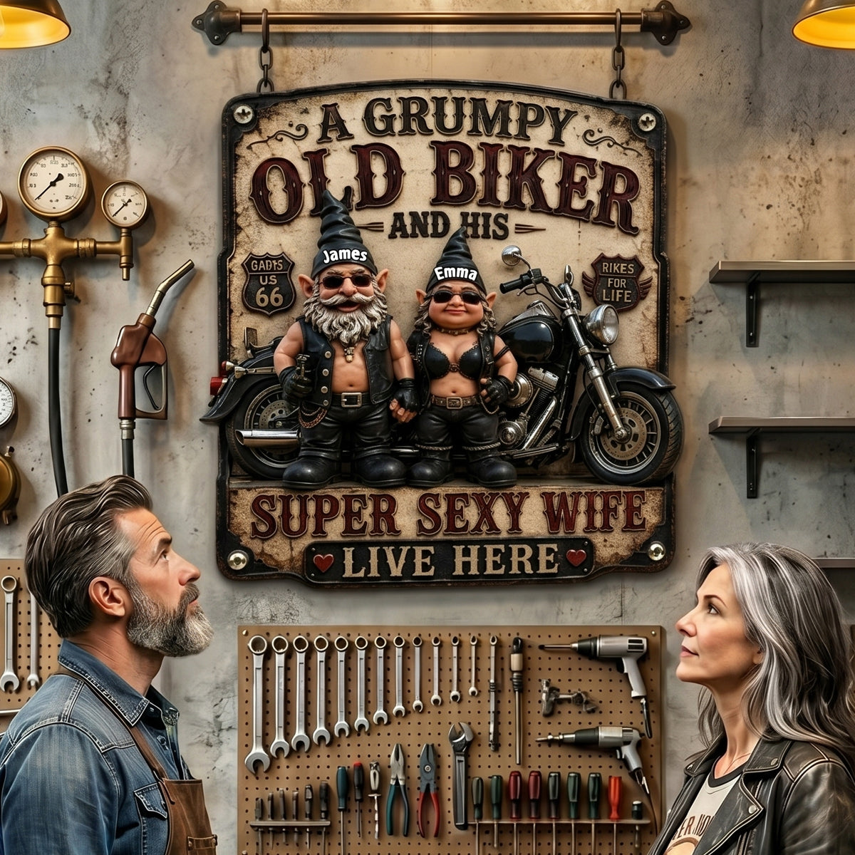Biker Couple Metal Sign - Personalized Gifts For Couples