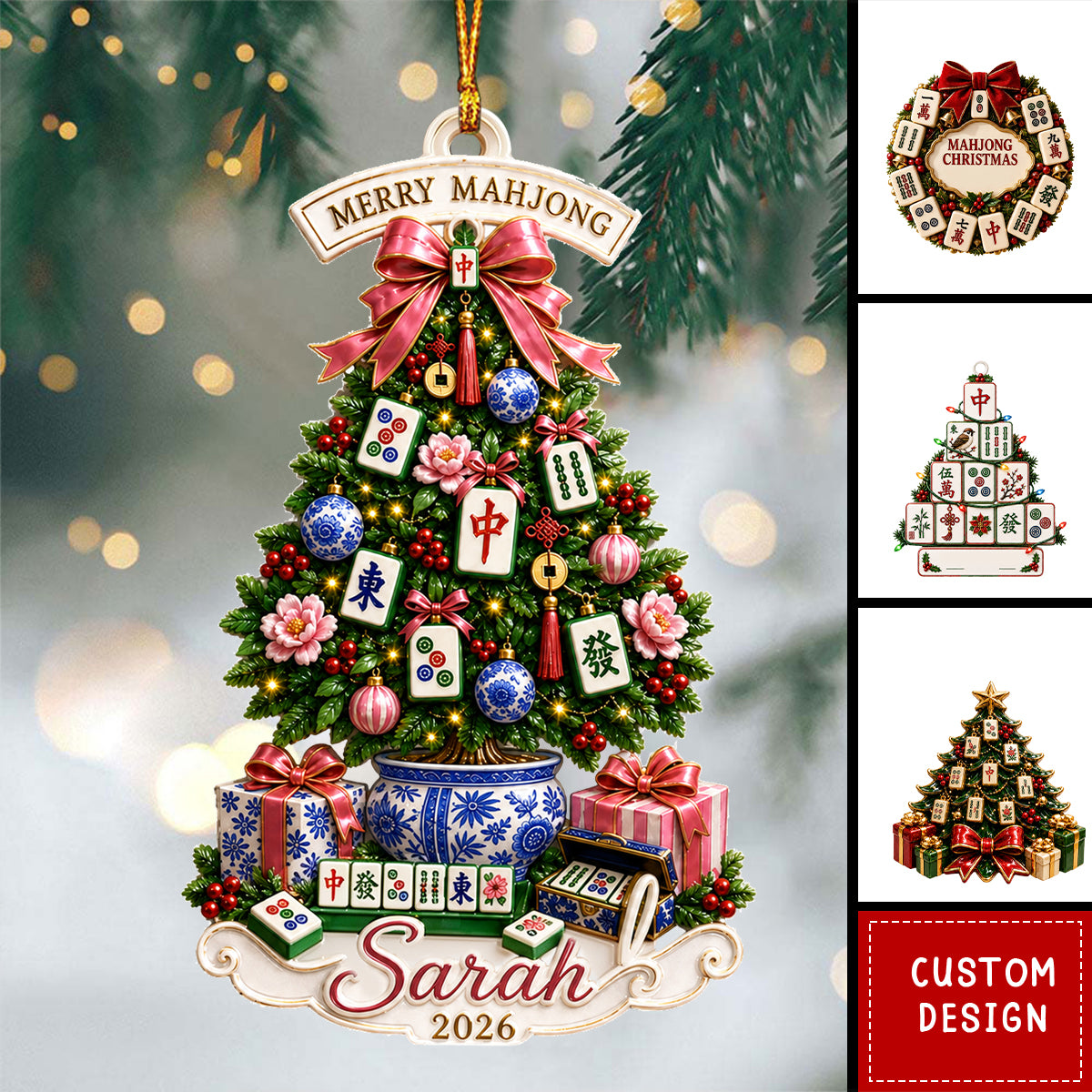 Personalized Mahjong Christmas Ornament,Mahjong Player Gift
