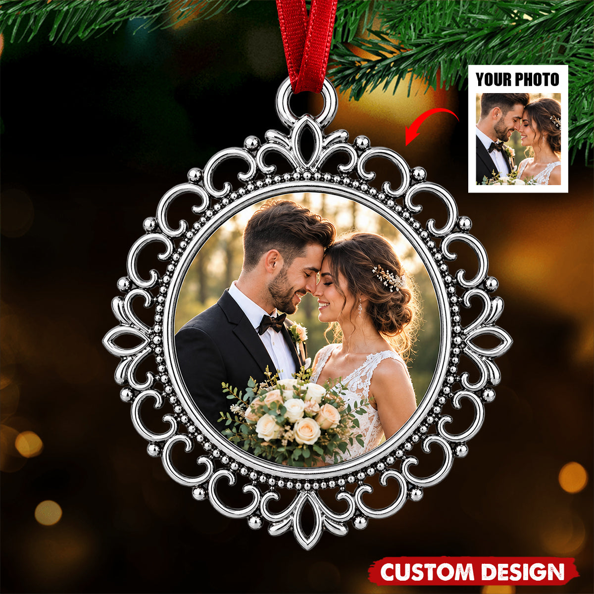 Personalized Photo Stainless Steel Epoxy Resin Couple Ornament