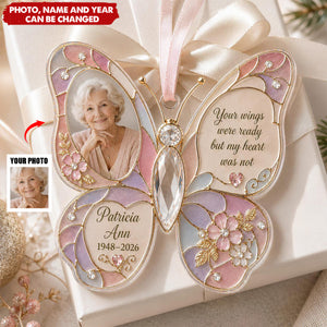 Personalized Photo Memorial Ornament, Butterfly Remembrance Keepsake, In Loving Memory Gift, Flat Acrylic Bauble, Sympathy Loss of Loved One