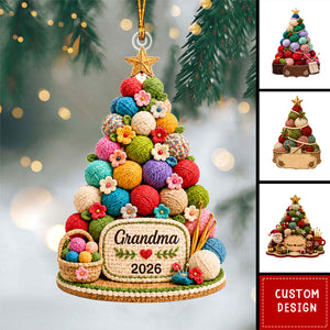 Personalized Yarn Ball Ornament, Knitting Crocheting Tree Decor, Gift for Grandma