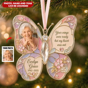 Personalized Photo Memorial Ornament, Butterfly Remembrance Keepsake, In Loving Memory Gift, Flat Acrylic Bauble, Sympathy Loss of Loved One