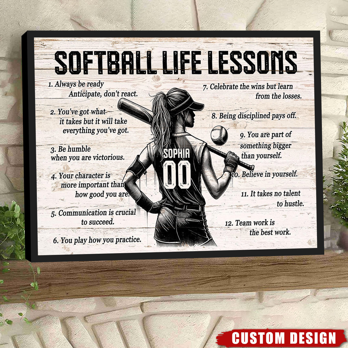 Softball Life Lessons Personalized Poster, Custom Softball Poster Print, Motivational Softball Gift for Girls, Women, Softball Players