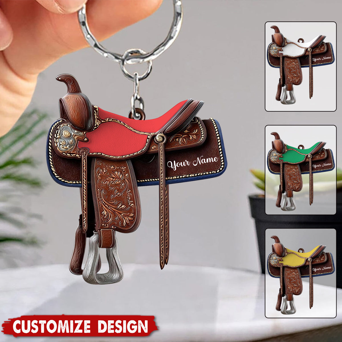 Personalized Western Horse Saddle Keychain - Gift for Riders Cowboy Cowgirl
