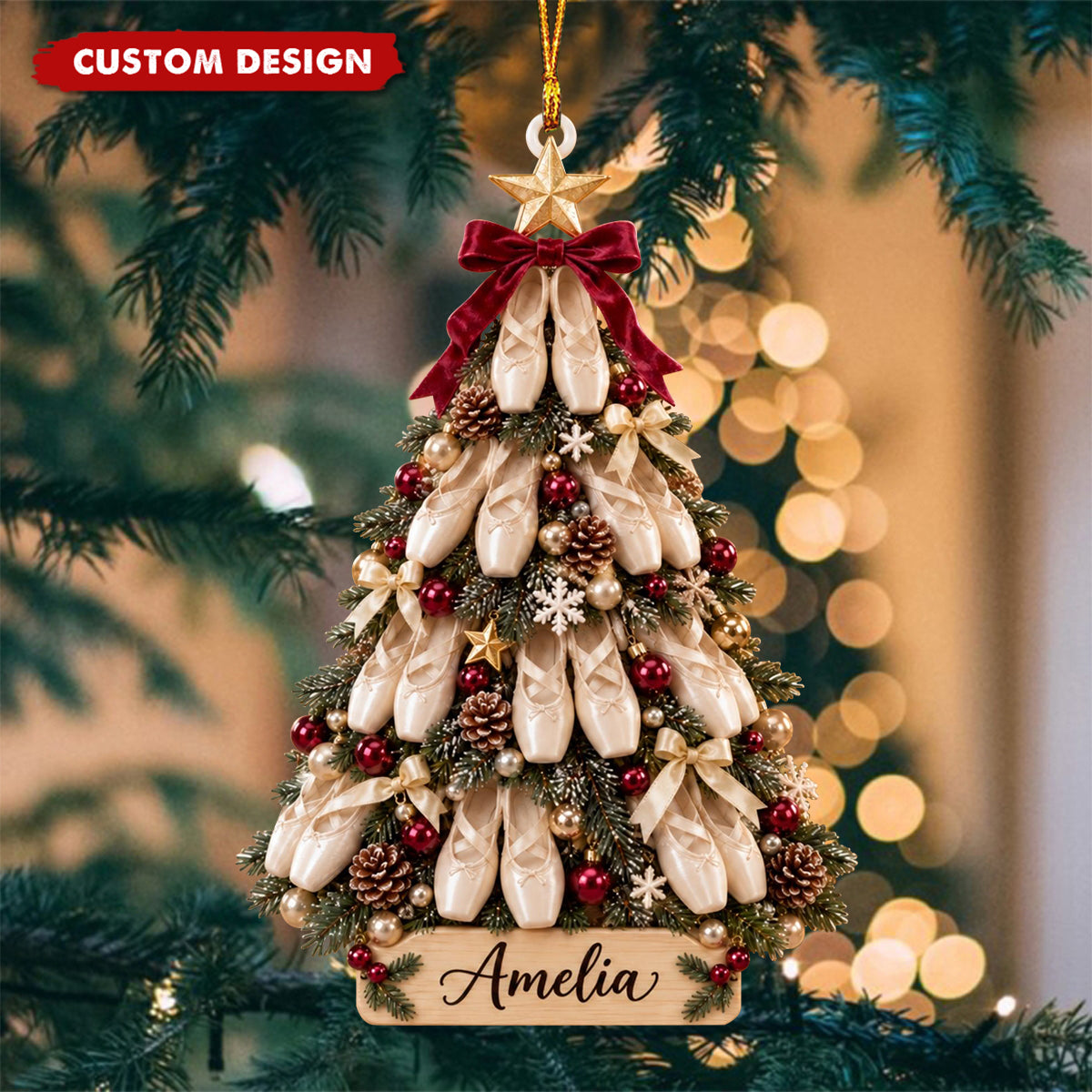 Personalized Ballet Shoe Christmas Tree Ornament,Ballet Dancer 2D Gift